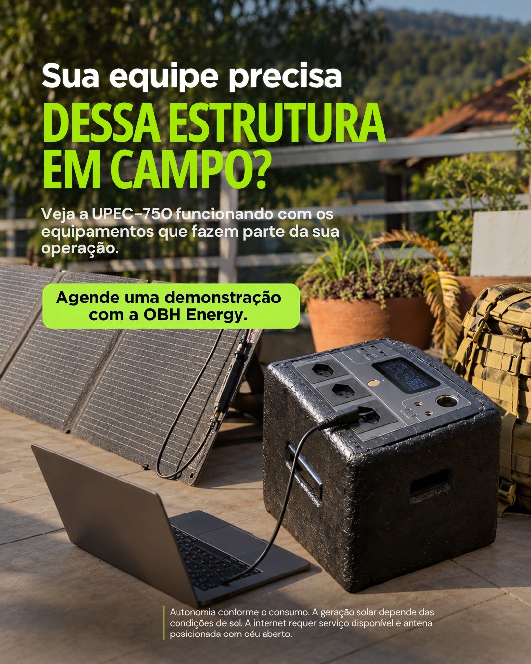 UPEC-750 com notebook e painel solar